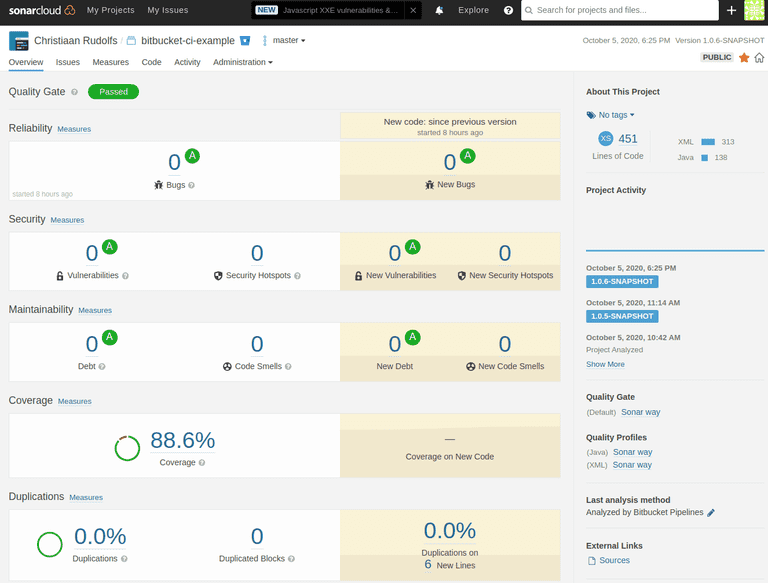 sonar cloud dashboard