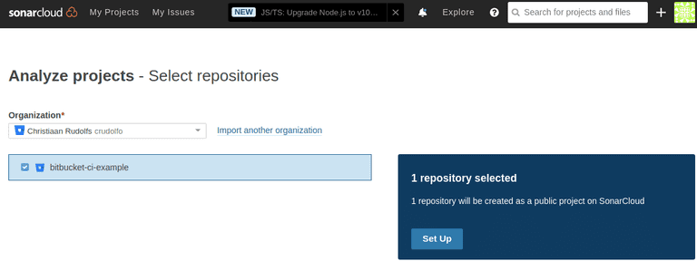 import sonarcloud project