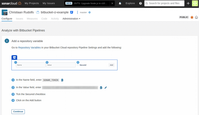 import wizard sonarcloud project
